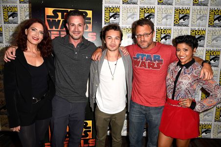 Freddie Prinze Jr., Steve Blum, Vanessa Marshall, Tiya Sircar, and Taylor Gray at an event for Star Wars: Rebels (2014)