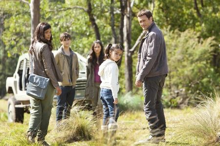 Shelley Conn, Jason O'Mara, Landon Liboiron, Naomi Scott, and Alana Mansour in Terra Nova (2011)