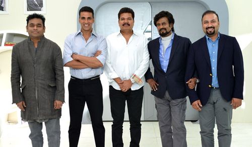 A.R. Rahman, Akshay Kumar, Rajinikanth, S. Shankar, and A. Subaskaran at an event for 2.0 (2018)