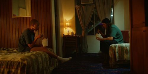 Still from AT THE MOTEL. - Directed by Sam Corlett