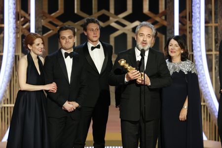 Sam Mendes, Pippa Harris, George MacKay, and Dean-Charles Chapman at an event for 2020 Golden Globe Awards (2020)