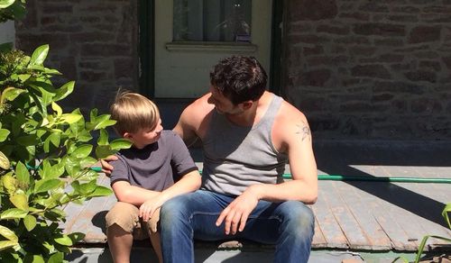 Gaël Zaks with Liam Haines playing his son in 'The road to fatherhood' directed by Justin Pigeon, on location in bally P