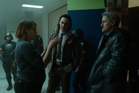 Kate Herron on set with Tom Hiddleston and Owen Wilson