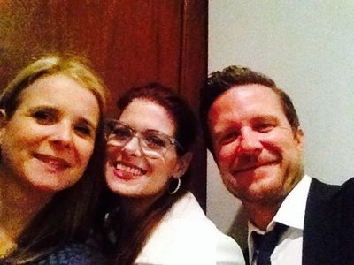 Irish American Writers and Artists awards Lifetime Achievement Award to John Patrick Shanley. With Debra Messing and Wil
