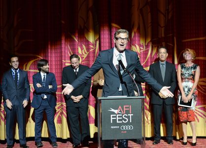 Tom Hanks, Emma Thompson, Jason Schwartzman, Colin Farrell, John Lee Hancock, Richard M. Sherman, and B.J. Novak at an e