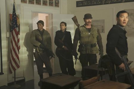 Neal McDonough, Eddie Shin, Hayley Atwell, and James Austin Kerr in Agent Carter (2015)