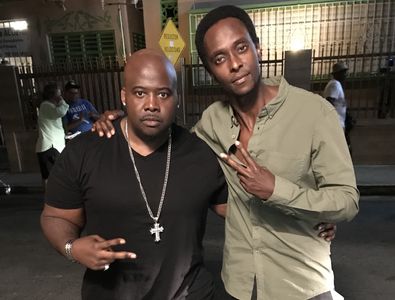 Fredrick Bam Scott with Edi Gathegi on the set of “StartUp” Season 3 after filming.