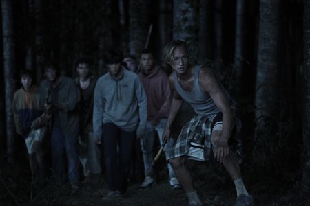 Charles Alexander, Miles Gutierrez-Riley, Nicholas Coombe, Reed Shannon, and Zack Calderon in The Wilds: Day 42/15 (2022