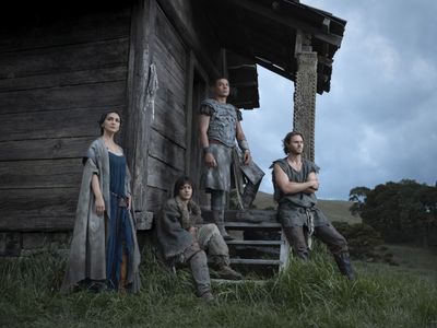 Tyroe Muhafidin, Nazanin Boniadi, Ismael Cruz Cordova, and Charlie Vickers in The Lord of the Rings: The Rings of Power 