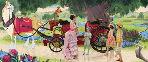 Mark Addy, Lin-Manuel Miranda, Emily Blunt, Chris O'Dowd, Pixie Davies, Nathanael Saleh, and Joel Dawson in Mary Poppins