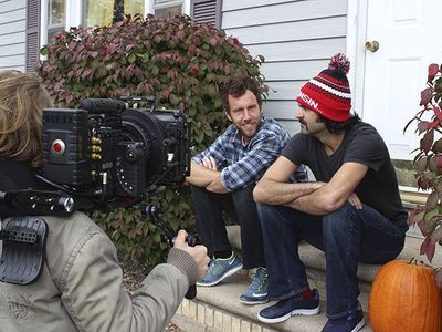 Cameron Schmucker (camera),Ryan Churchill and Nick Greco on the set of The 60 Yard Line
