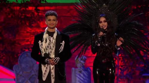 Vanessa Hudgens and Jordan Fisher in The Hocus Pocus 25th Anniversary Halloween Bash (2018)
