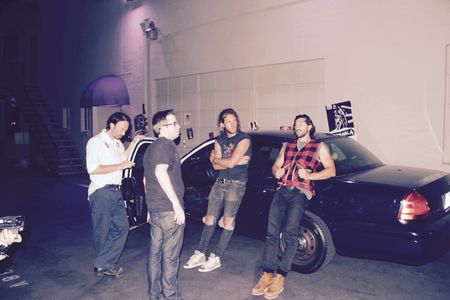 Tyler Atkins on set of the film At The Edge Of Night with Kick Gurry, Ryan Porter and Director Brandon Fayette.