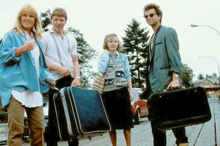 Tom Wilson, Leah Pinsent, Clayton Rohner, and Amy Steel in April Fool's Day (1986)