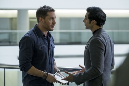 Tom Hardy and Riz Ahmed in Venom (2018)