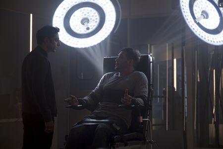 Tom Hardy and Riz Ahmed in Venom (2018)