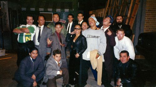 With some of the Stunt Team members on HARD AS NAILS. Dir. Brian Katkin. Executive Producer- Roger Corman.
