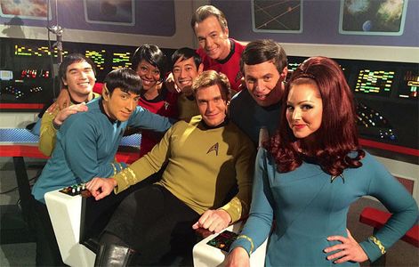 Chuck Huber, Grant Imahara, Vic Mignogna, Christopher Doohan, Michele Specht, Todd Haberkorn, Kim Stinger, and Wyatt Len