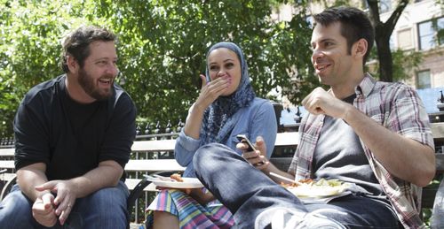 Sean Mullin, Dina Shihabi and Martin Starr on set of AMIRA & SAM