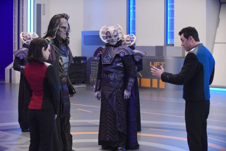 J. Paul Boehmer, Seth MacFarlane, Derek Mears, and Halston Sage in The Orville (2017)