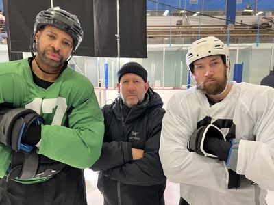Mark Huber, Chris Nelson, and director Steve Pink filming a T-Mobile 5G Commercial (2022)