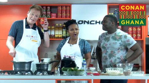 Conan O'Brien, Nana Ama McBrown, and Sam Richardson in Conan: Conan Without Borders: Ghana (2019)