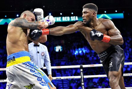Anthony Joshua and Oleksandr Usyk in DAZN Boxing: WBO, WBA, IBF & Ring Magazine World Heavyweight Championships: Oleksan