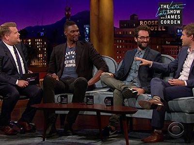 James Corden, Jay Duplass, Mark Duplass, and Chris Bosh in The Late Late Show with James Corden (2015)