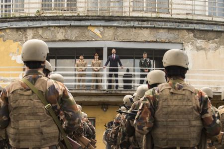 Chris Noth, Adam Rayner, Cameron Gharaee, and Adam Sina in Tyrant (2014)