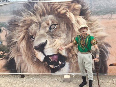 Doc Phineas making a plea for Stop Extinction with Bentley the offspring of the original MGM Lion!