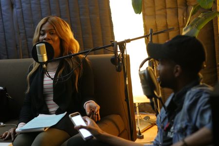 Recording Kiss & Tell Radio with co-host Shar Jossell