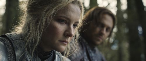 Morfydd Clark and Charlie Vickers in The Lord of the Rings: The Rings of Power (2022)