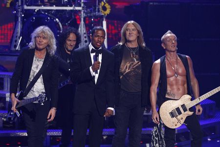 Nick Cannon, Joe Elliott, Vivian Campbell, Rick Savage, Phil Collen, and Def Leppard in America's Got Talent (2006)