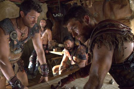 Manu Bennett, Dustin Clare, Daniel Feuerriegel, and Liam McIntyre in Spartacus (2010)