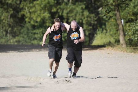 Dustin and his Dad Ryan Hickey on the set of Cashe Craze airing Apr 29 2014 6pm on YTV