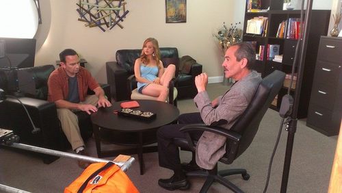 Production shot of MIND OVER MINDY with Larry Thomas, Catherine McCafferty & Steve Parks