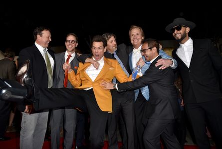 Jim Carrey, Jeff Daniels, Bobby Farrelly, Swizz Beatz, Peter Farrelly, Joey McFarland, and Riza Aziz at an event for Dum