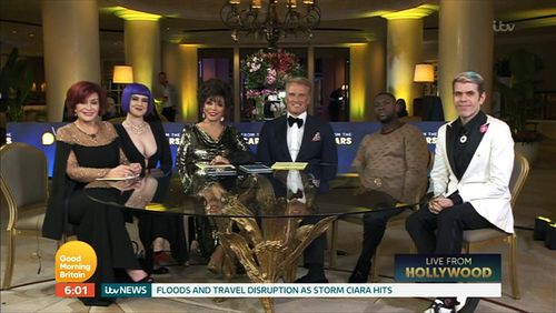Dolph Lundgren, Joan Collins, Perez Hilton, Sharon Osbourne, Kelly Osbourne, and Rapman in Good Morning Britain: Good Mo