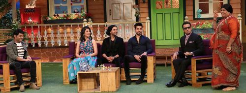 Gulshan Grover, Shruti Haasan, Kiku Sharda, Gautam Gulati, Rajkummar Rao, and Kapil Sharma in The Kapil Sharma Show (201