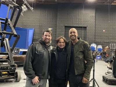 Mark Huber, Frosty, and Tony Brakohiapa filming Nissan Presents: Thrill Driver (2022)