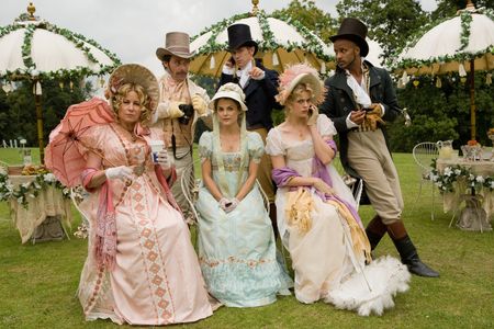 Keri Russell, James Callis, Jennifer Coolidge, JJ Feild, Ricky Whittle, and Georgia King in Austenland (2013)