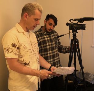 Michael Fausti on the set of EXIT with Amir Ibrahim