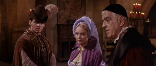 Jack Nicholson, Boris Karloff, and Olive Sturgess in The Raven (1963)