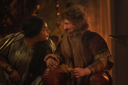 Sophia Nomvete and Owain Arthur in The Lord of the Rings: The Rings of Power: The Eye (2022)