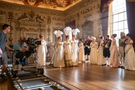 Ben Miller, Polly Walker, Nicola Coughlan, Bessie Carter, and Harriet Cains in Bridgerton: Diamond of the First Water (2