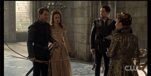 Megan Follows, Jonathan Keltz, Lewis Kirk, and Rose Williams in Reign (2013)