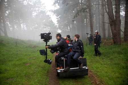 Michael Monteiro (Steadicam operator),Drew Heriot (writer/director) and Boris Apituley (1st AD) on location in Holland 