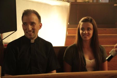Sean Spence and Jenna Kanell on the set of 