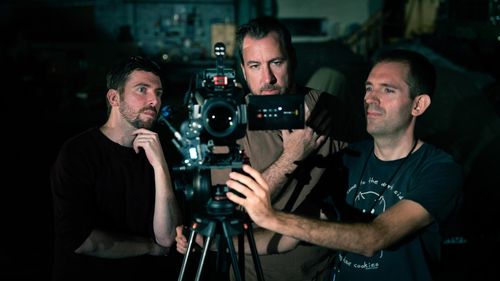 Mike Clarke with Paul Gerrard and Neil Oseman on the set of The Stranger