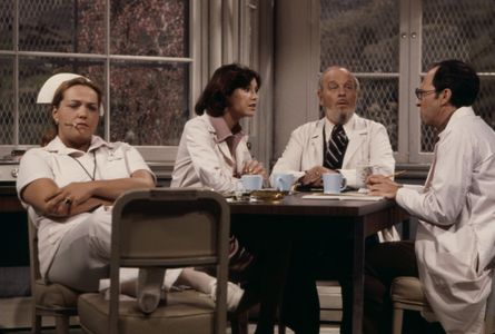 Victoria Principal, Conchata Ferrell, Emory Bass, and Robert Lussier in Mixed Nuts (1977)